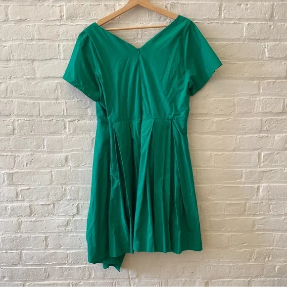 Anthropologie || Maeve Seamed Poplin Origami Pleated Dress Green 14 - Picture 5 of 10